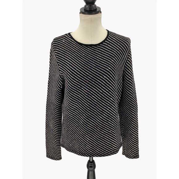Lawrence Rich Sweaters - Vintage Lawrence Rich Womens Black & White Striped Sweater Size L Cozy Knit